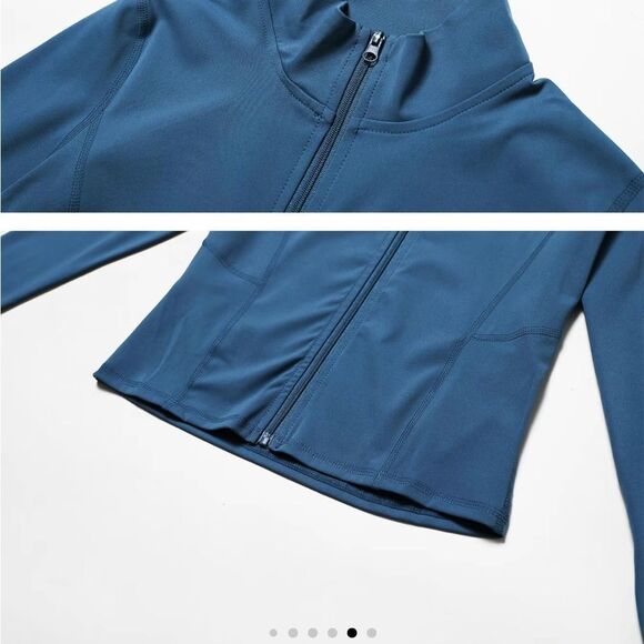 Two-piece Women's Solid Color Zip Up Crop Coat & High Waist Leggings Tracksuit - Picture 6 of 7